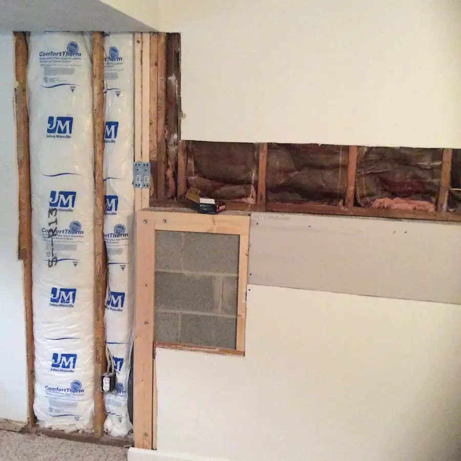 Wall insulation replacement during Basement Flood Cleanup in Massena